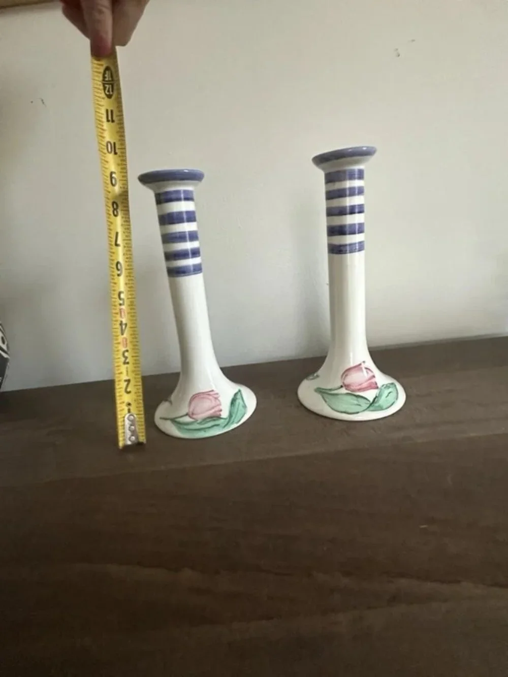 Pair 1988 Vietri Italian Art Pottery Tulip Candlesticks 8.5